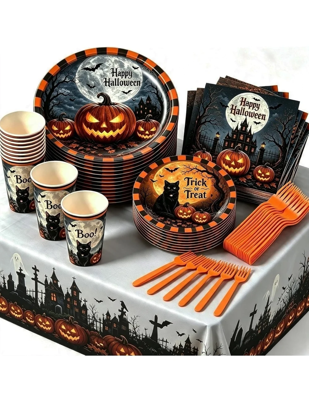 Halloween Pumpkin Party Tableware Set - Orange & Black